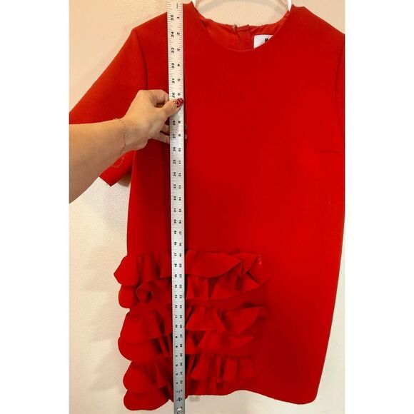 NWOT MSGM Red Short Sleeve Ruffle Detail Structured Dress Women's Size 42 8US - Picture 6 of 10